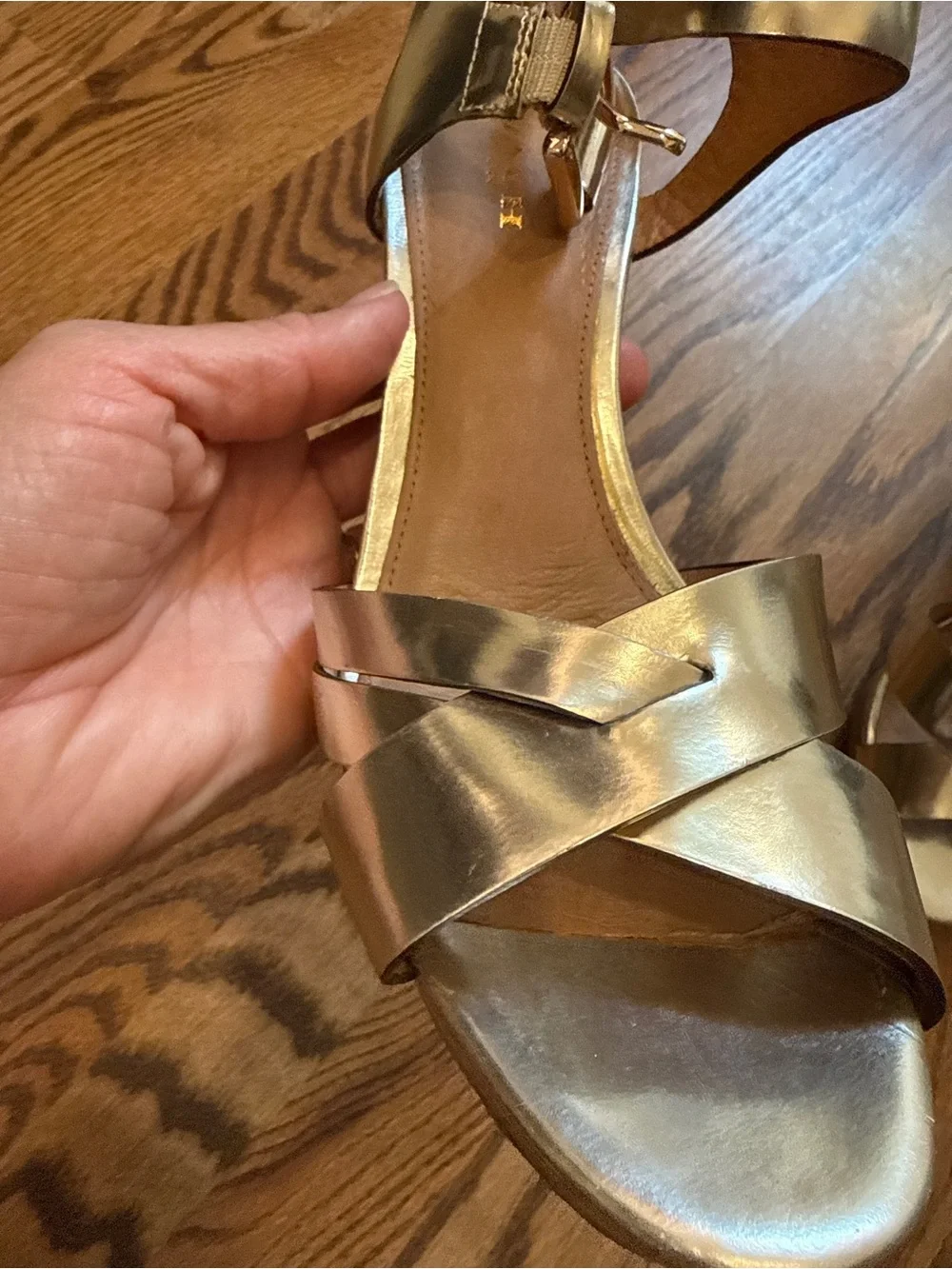 Coach Dani Mirror Metallic Gold Leather Strappy Heels Size 7